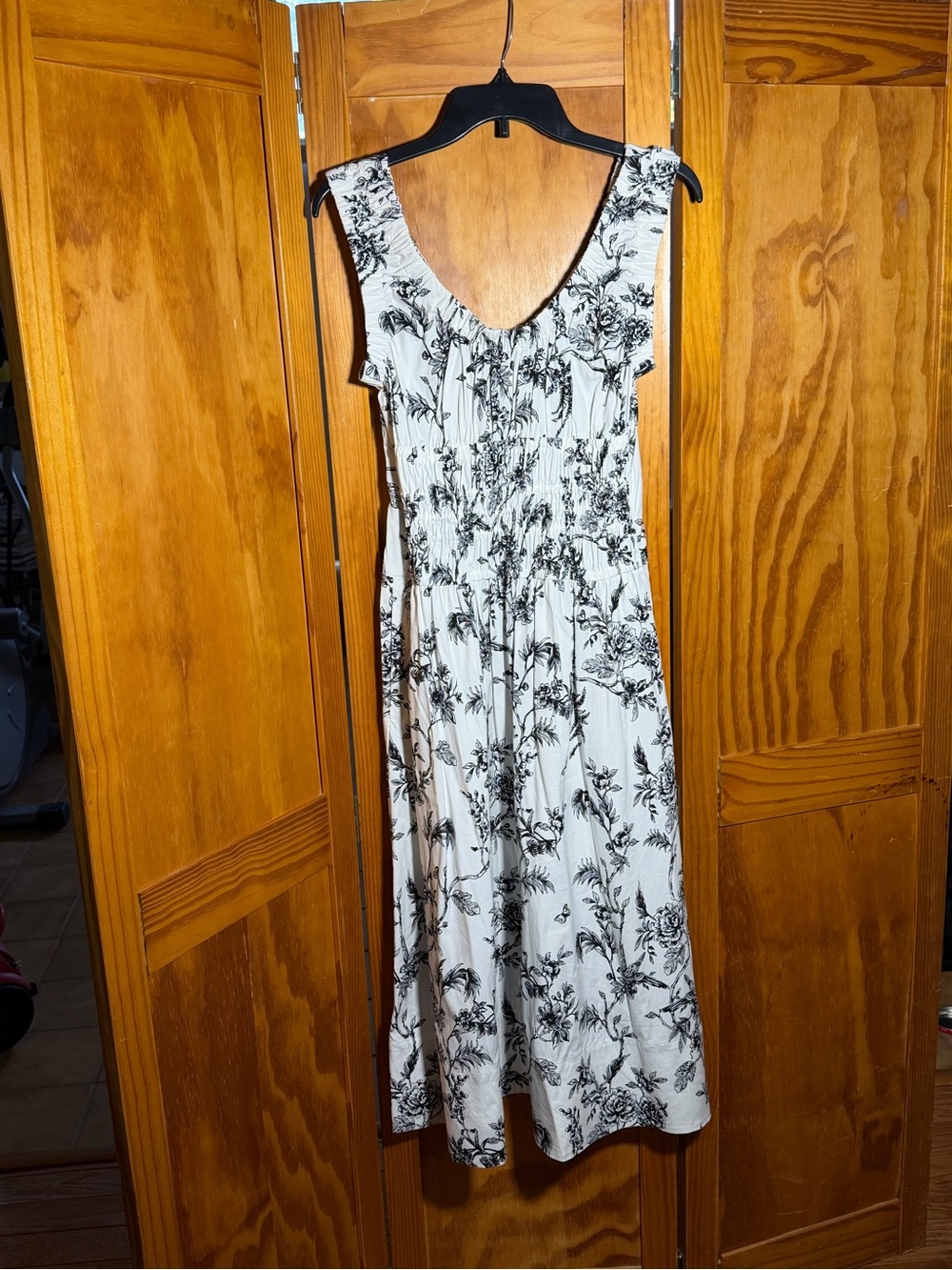 Milkmaid Black and White Floral Midi Dress w/Smocked Waist |Sz 8|Coquette